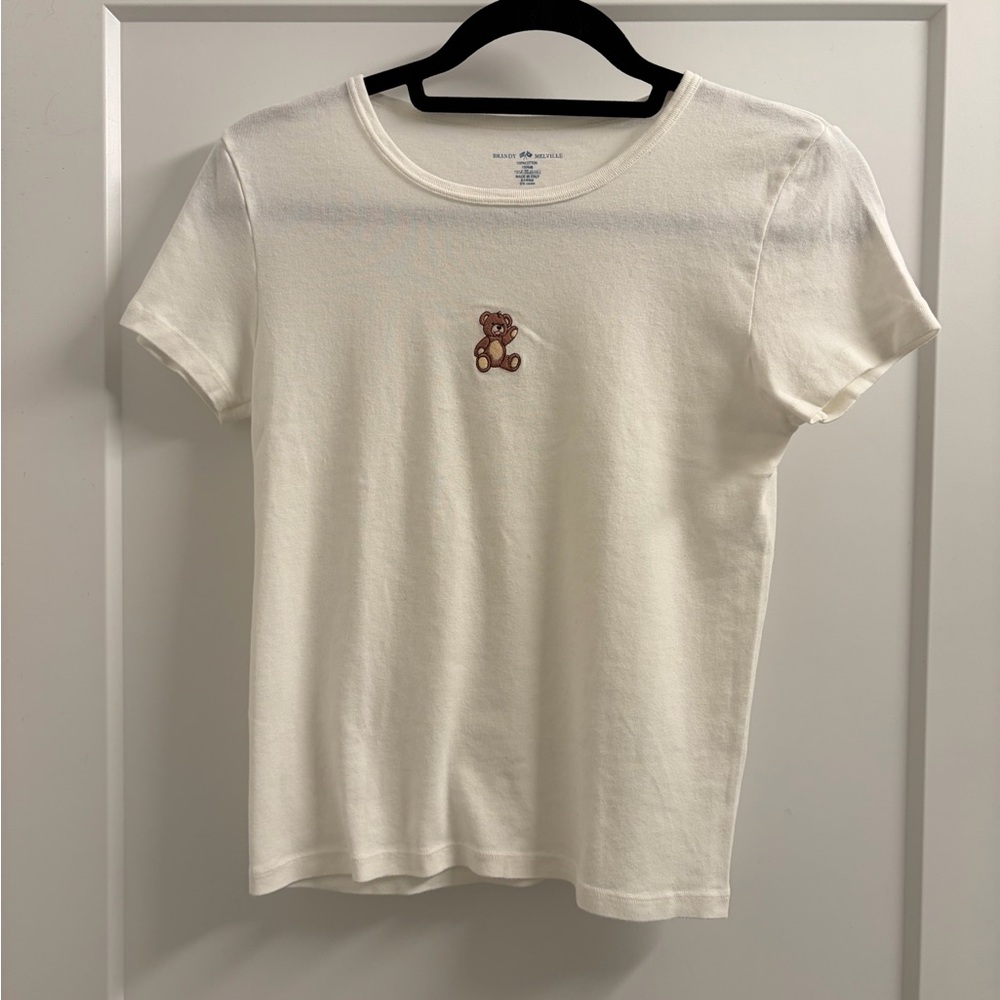 brandy melville white tshirt with teddy bear print